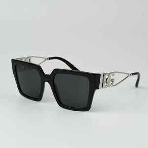 NEW D&G DG4446B 501/87  Black Silver Dark Gray Square Women Sunglasses